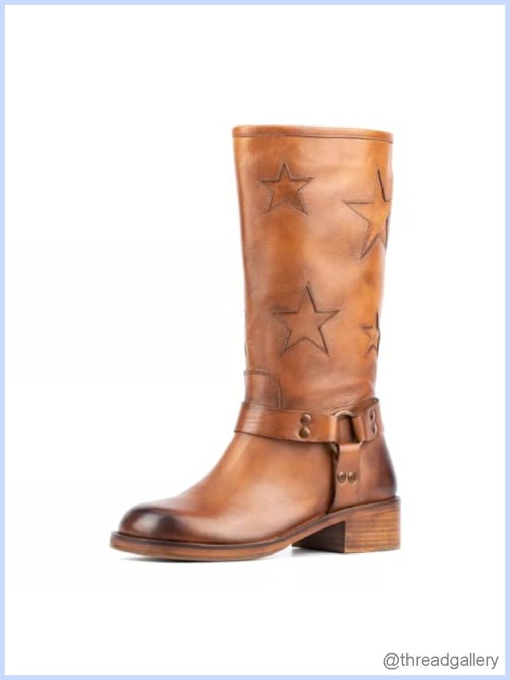 Women's Buckle Biker Knee High Boots Square Toe Chunky Heel PU Leather Moto